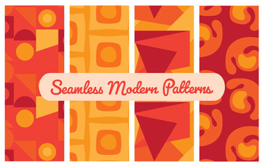 Modern art patterns seamless vector set in warm orange colors
