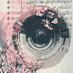 Obraz premium a drawing showing a camera lens with musical notes