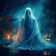 halloween scene with ghost