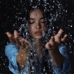 Performing spiritual tricks with her hands and performing spiritual gestures is a young girl with black long hair