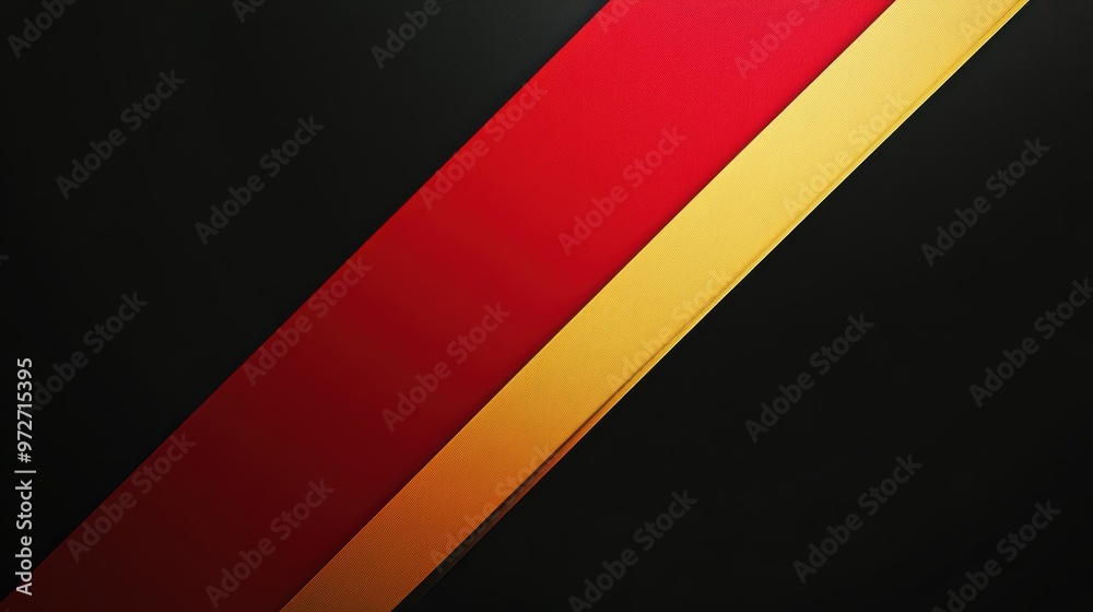 Poster bold diagonal stripes of red, black, and yellow create a striking abstract pattern against a dark ba