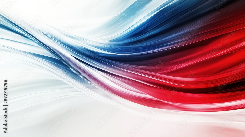 Aufkleber Abstract wavy pattern in red, white, and blue colors flowing smoothly, creating a dynamic visual effect ideal for backgrounds or design elements