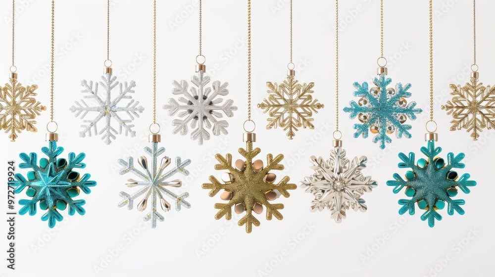 Poster A row of snowflakes hanging from a string