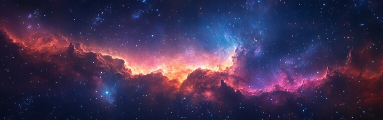 Naklejka premium Stunning cosmic cloud formation illuminating the night sky with vibrant colors in a deep space setting