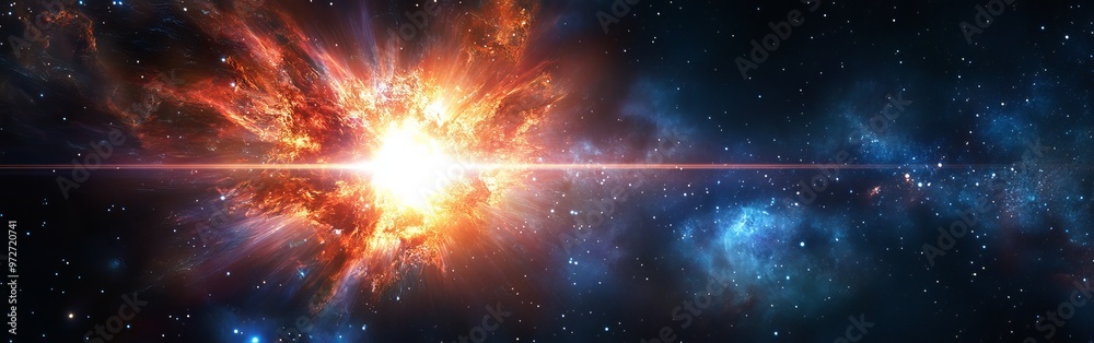 Aufkleber a vibrant explosion of color and light illuminating the depths of space, captured in a distant galax