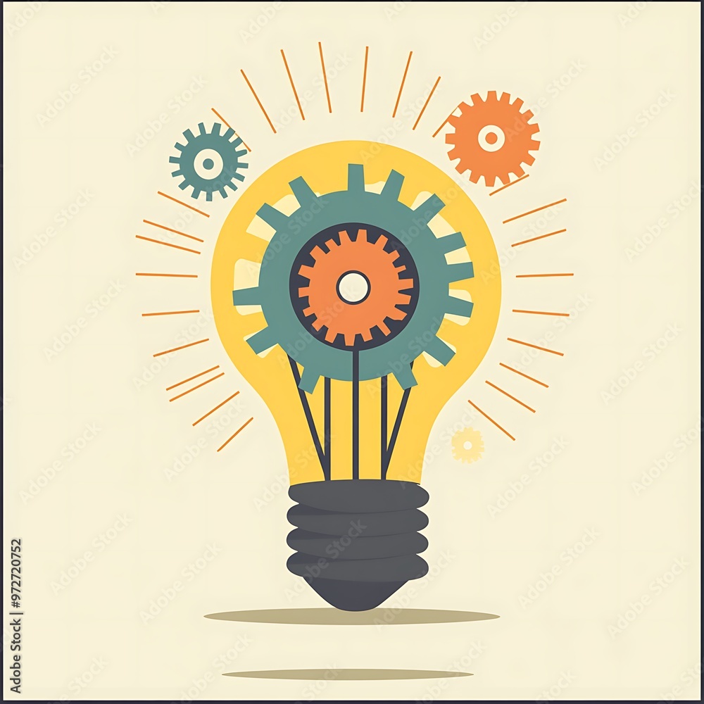 Poster Lightbulb with Gears Representing Creativity and Innovation
