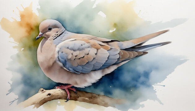Aquarelle illustration oiseau pigeon nature pastel.