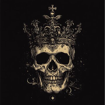 skull wearing crown drawing