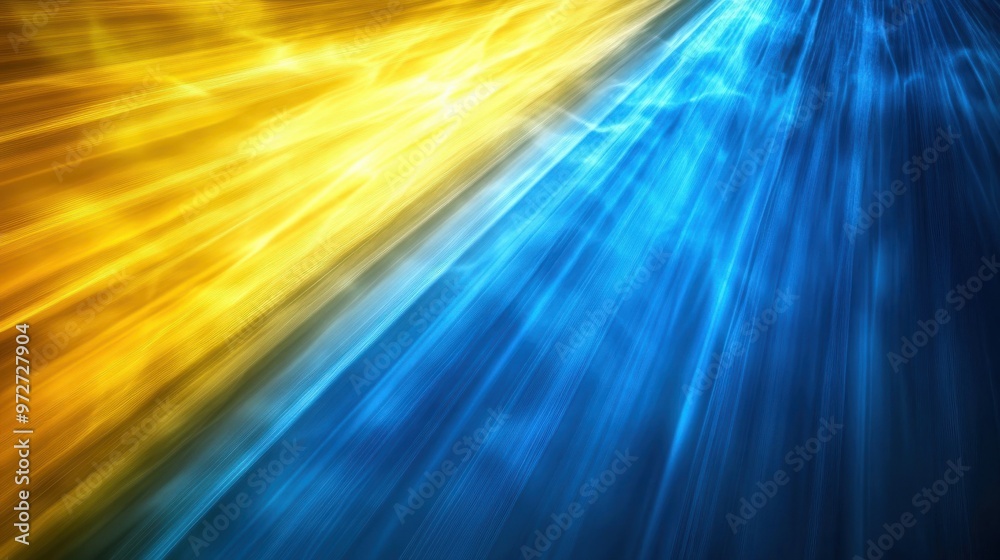 Fototapete Vibrant blue and yellow abstract light rays create a dynamic split in a modern artistic representation