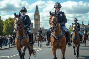 Mounted police officers patrolling near big ben in london