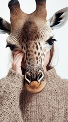 Obraz premium A girl and giraffe hybrid presents an appealing and original fusion of animal and human elements in a fantasy setting.