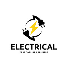 Electrical power plug logo. Current and voltage symbol.