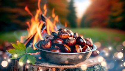 Traditional Autumn Roasted Chestnuts by the Fire