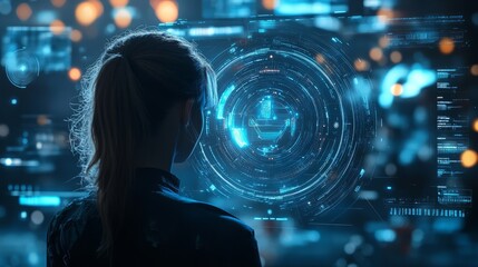 Obraz premium Futuristic HR interface over blue