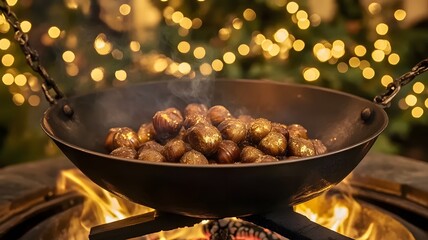 Traditional Autumn Roasted Chestnuts by the Fire