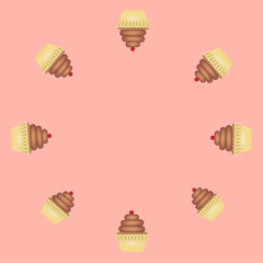 Card template with round frame with cupcakes