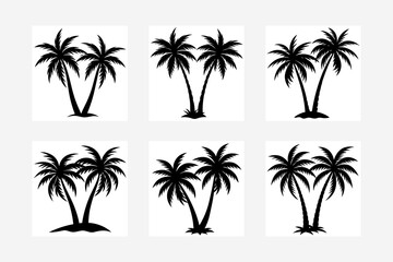 Solid black outline minimalist 2 palm trees silhouette vector