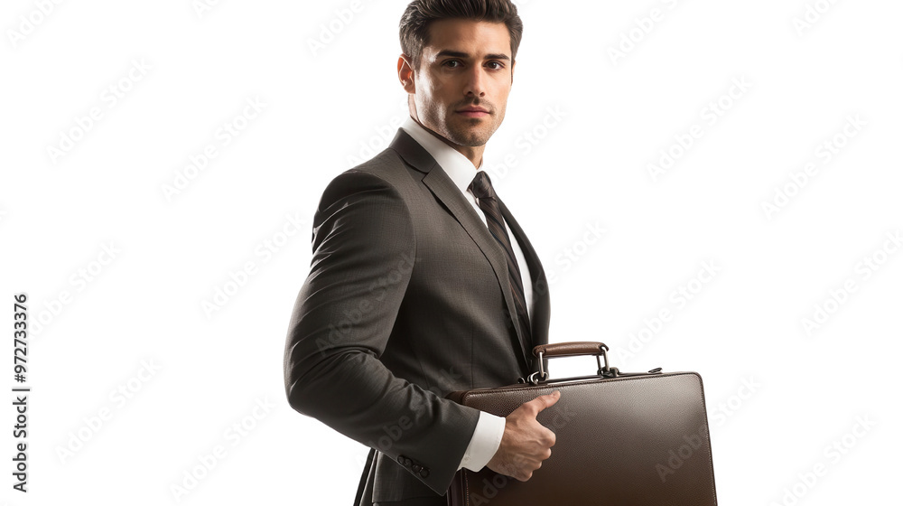 Wall mural confident businessman in a suit holding a briefcase, representing professionalism and success in a c