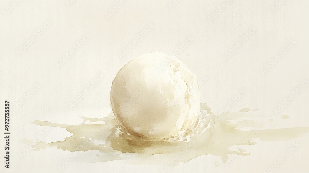 Aufkleber a melting scoop of vanilla ice cream on a white surface during a warm summer afternoon