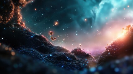 Obraz premium Stunning Cosmic Landscape with Nebulae and Stars in a Vibrant Night Sky