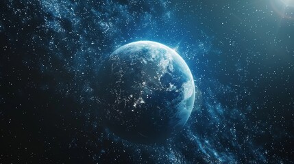 Naklejka premium Glowing Orb Orbiting a Surreal Celestial Planet in the Cosmic Universe