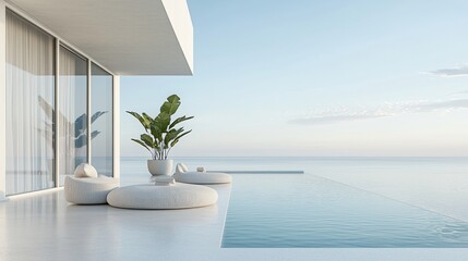 A beach lounge with a luxury interior and an outdoor pool