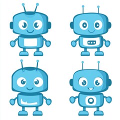 A cute set of 3D chatbot characters in modern illustration style.