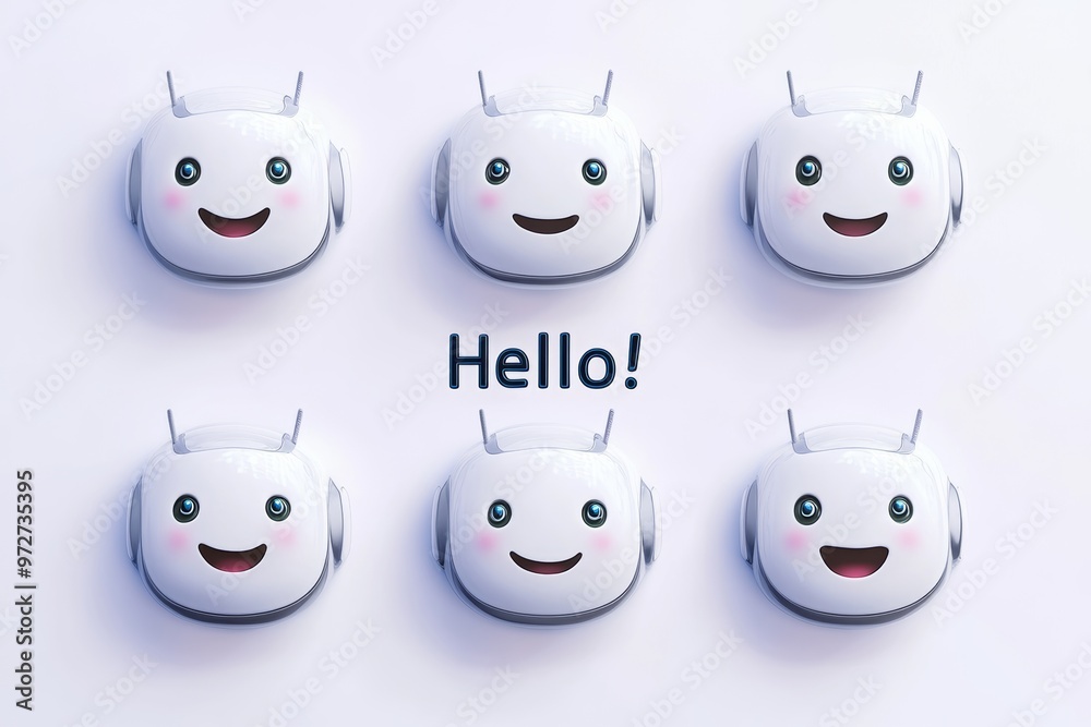 Poster an animated chatbot set with different emotions for communicating with service users
