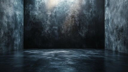Photo studio with black backdrop, professional lighting, Concrete flooring. Dark atmosphere photography concept.