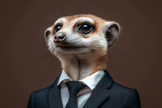 Merkat in formal business suit, generative ai