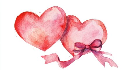 Two vibrant watercolor hearts tied with a ribbon representing love and affection during a romantic celebration or event
