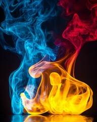 Obraz premium Beautiful blue, yellow and red flames black background 