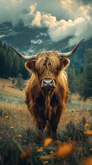 highland cattle, wallpaper, dreamscape portraiture, gigantic scale