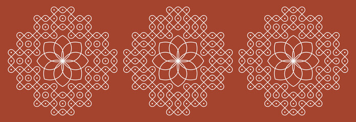 Set of Indian folk art pulli kolam. editable home decor patterns.