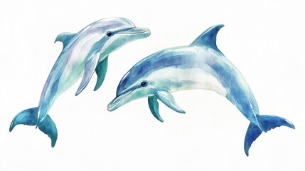 Obraz premium Two playful dolphins swimming together in a vibrant underwater environment during an afternoon adventure