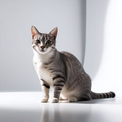 Cute Gray Cat Posing Indoors, Beautiful Gray Cat with Bright Eyes