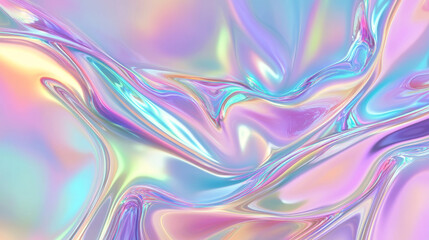 Vibrant abstract background with swirling iridescent colors in soft pastel shades, creating a fluid and glossy visual effect.
