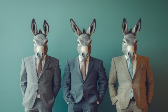 Creating generative AI banners using donkey characters dressed in businessmen's attire