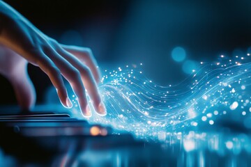 Each touch generates cascading waves of light and sound, allowing alien musicians to compose interdimensional melodies Illustration generative AI