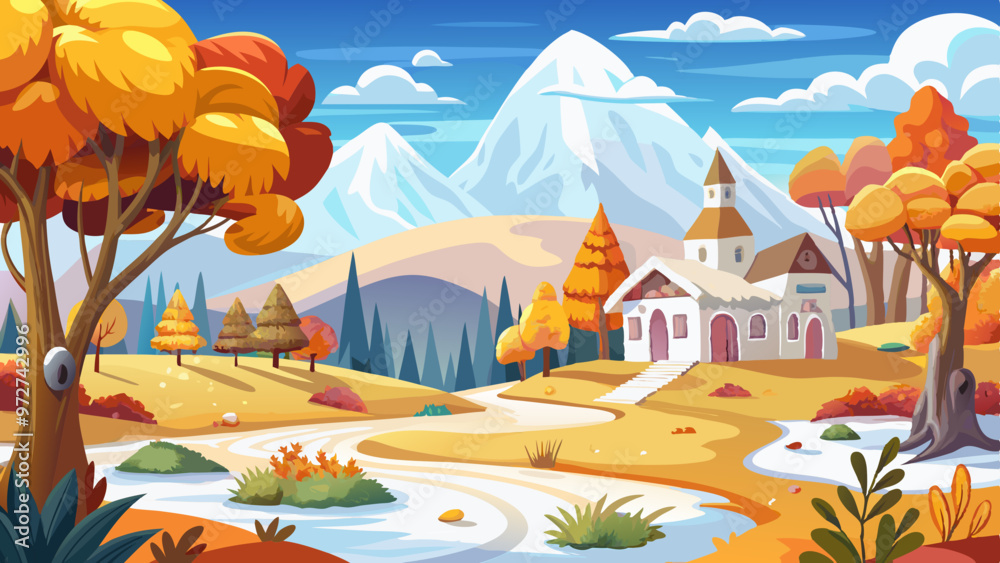 Wall mural vector cartoon fresh white isolated autumn landscapes