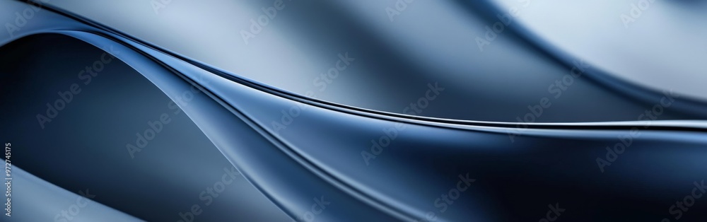 Poster Smooth, flowing dark blue fabric creates an elegant pattern in soft light, showcasing texture and movement