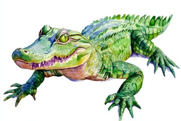 Obraz premium An illustration of an alligator with a white background in watercolor.