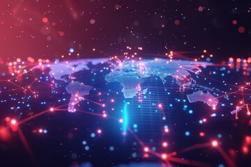 A vibrant digital globe showcasing interconnected networks and glowing dots representing global communication and technology advancements.