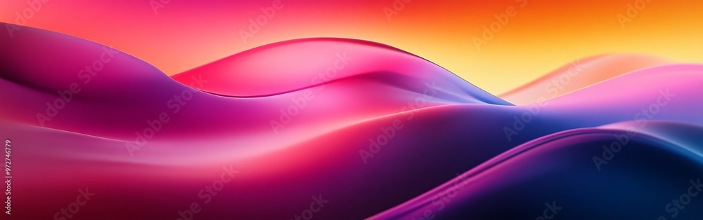 Poster colorful abstract waves with vibrant hues and smooth curves create a serene landscape at sunset