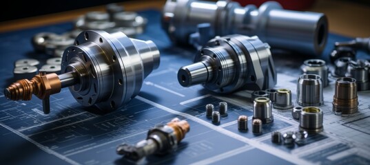 Naklejka premium High-Precision Metal Components and Technical Drawings Industrial Machinery Parts for Manufacturing