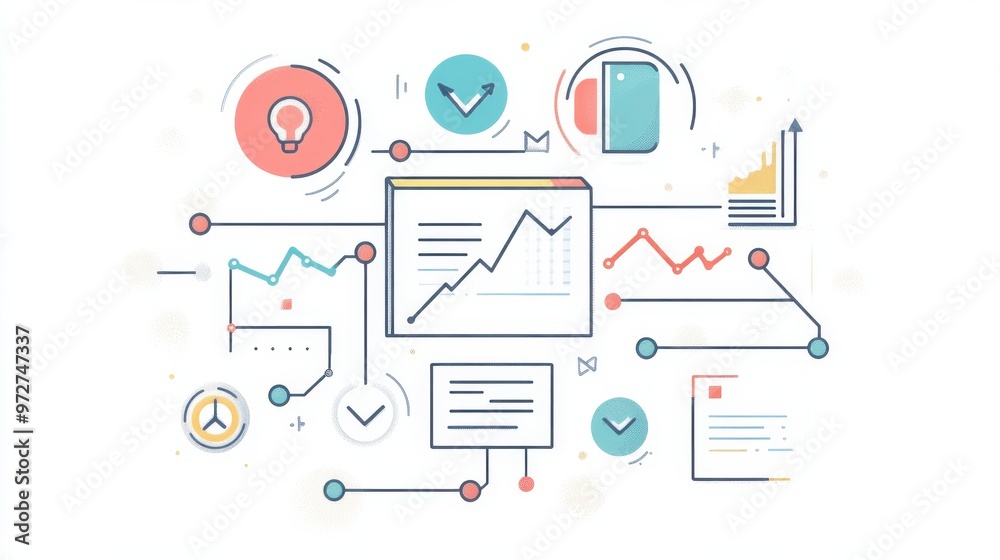 Aufkleber stylized infographic illustrating data analysis, charts, and various icons representing technology a