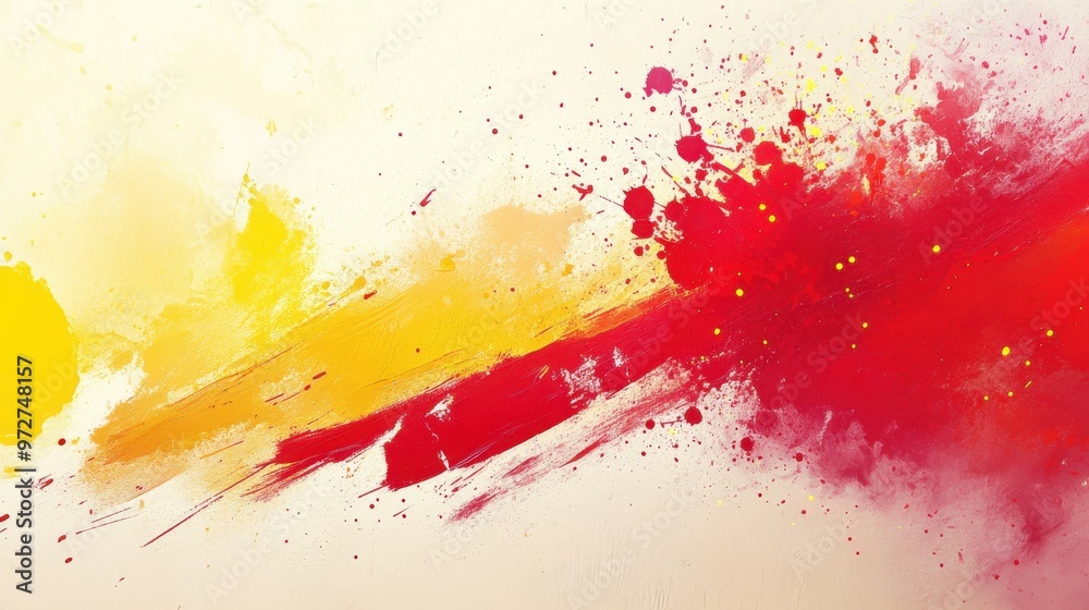 Aufkleber Colorful abstract splashes of red and yellow paint create vibrant artistic expression on a textured background