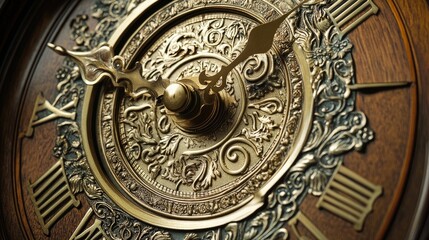A close-up of an antique clock with intricate details and a classic design