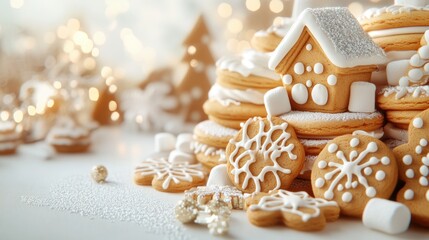Fototapeta premium Delicious Holiday Baking Ideas Gingerbread House, Cookies Marshmallow Treats, Festive Holiday Baking Recipes Ideas