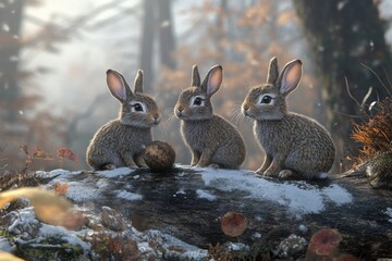 Obraz premium This is a 3D illustration of cute cartoon rabbits looking up, based on stock